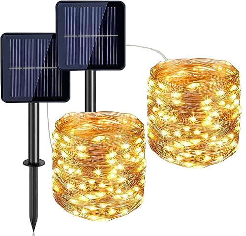 Probuk 2 Stück Solar Lichterkette Außen 12M 100 LED Kupferdraht Solarlichterkette mit 8 Modi, IP65 Wasserdicht Außen Innen Deko Warmweiß Fairy Light für Garten,Terrasse,Hof,Party,Geburtstag,Hochzeit von Probuk