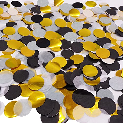 60g Konfetti Hochzeit Probuk 2.5cm Schwarz&Gold&Grau Mehrfarbige Runde Tissue Confetti Konfetti,Runder Seidenpapier Papier Konfetti Punkte für Luftballons Korationen,Geburtstag, Hochzeit,Partydeko von Probuk