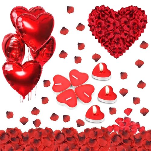 Romantische Kerzen und Herz Folienballon Rot, Valentinstag Dekorationen Luftballons mit 1000 Rosenblüten, Romantisches Deko Set für Valentinstag, Hochzeit, Dekorationen, Verlobung, Brautdusche Romantische Kerzen und Herz Folienballon Rot, Valentinstag Dekorationen Luftballons mit 1000 Rosenblüten, Romantisches Deko Set für Valentinstag, Hochzeit, Dekorationen, Verlobung, Brautdusche von Probuk