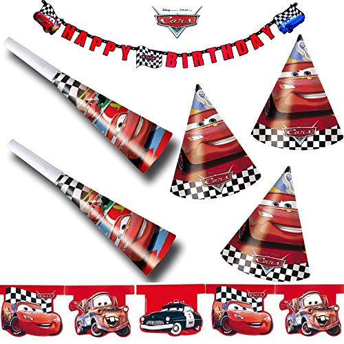 Procos/Carpeta 39-TLG. Kinder-Party-Set * Cars RED * mit Girlande + Wimpelkette + Hüte + Tröten | Geburtstag Disney Rennautos Auto Kindergeburtstag Motto von Procos/Carpeta