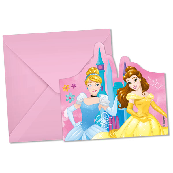 Disney Princess 6 Einladungskarten + Umschläge, Märchenprinzessin von Procos