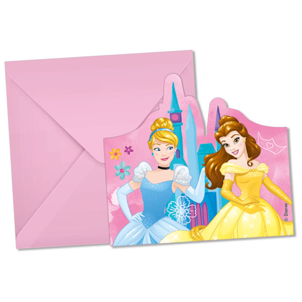 Disney Princess 6 Einladungskarten + Umschläge, Märchenprinzessin Disney Princess 6 Einladungskarten + Umschläge, Märchenprinzessin