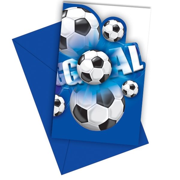 Fußball Einladungen blaues Design mit blauen Umschlägen im 6er Pack von Procos