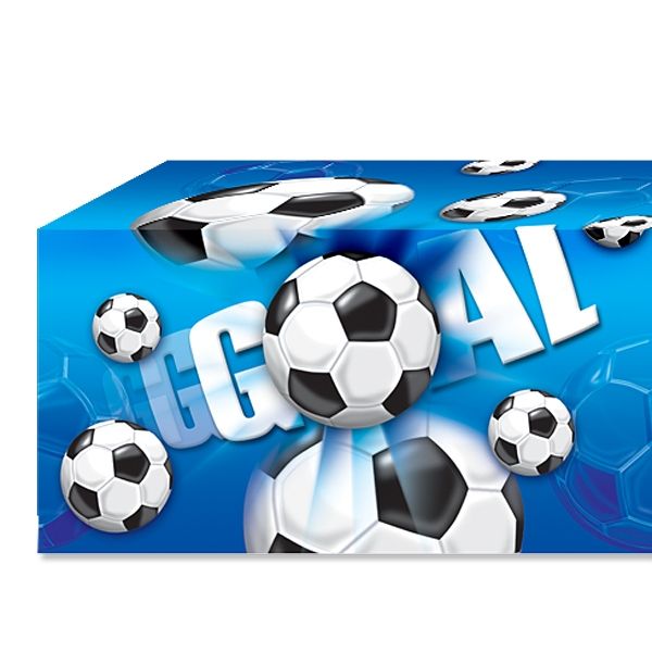 Fußball-Tischdecke blau "GOAL" mit Fußbällen, 1,2×1,8m, PVC-Folie von Procos