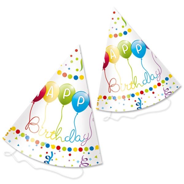 "Happy Birthday Luftschlangen" Partyhüte 6er Pckm 16cm von Procos