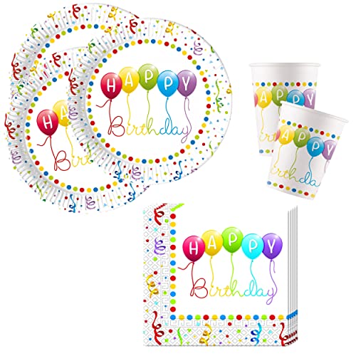 Happy Birthday Streamers Partygeschirr - Partyset Becher Teller Servietten von Procos