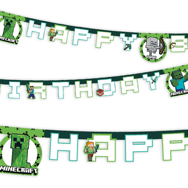 Minecraft Buchstabenkette, "Happy Birthday", 2m, Minecraft Raumdekoration von Procos