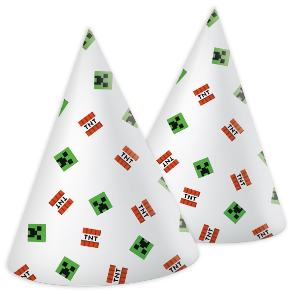 Minecraft Partyhüte im 6er Pack, Pappe, 16cm x Ø 11cm