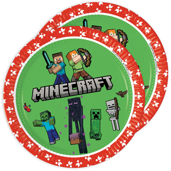 Partyteller Minecraft im 8er Pack, Ø 23cm, Minecraft Tischdeko