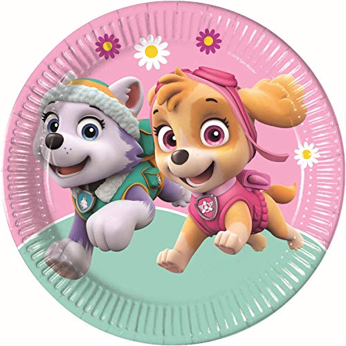 Procos 10067624 90274 - Partyteller Paw Patrol, Skye & Everest, 8 Stück, Durchmesser 23 cm, Pappteller, Teller, Einweggeschirr, Tischdekoration, Party, Helden auf 4 Pfoten von Procos