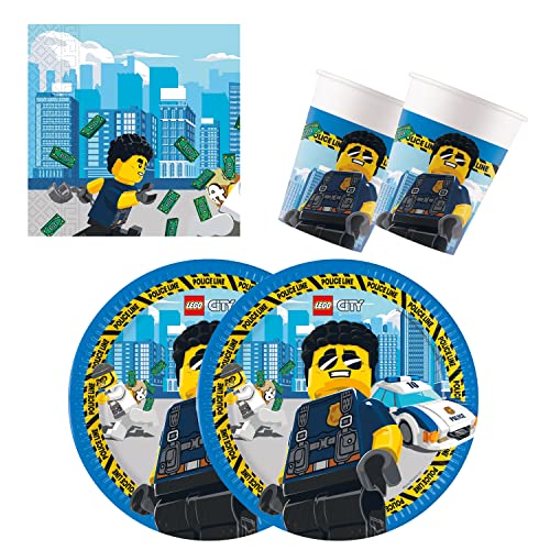 Procos 10137424 - Partyset S Lego City, 52-teiliges Set, 16 Teller, 16 Becher, 20 Servietten, Einweggeschirr, Partygeschirr, Tischdekoration von Procos