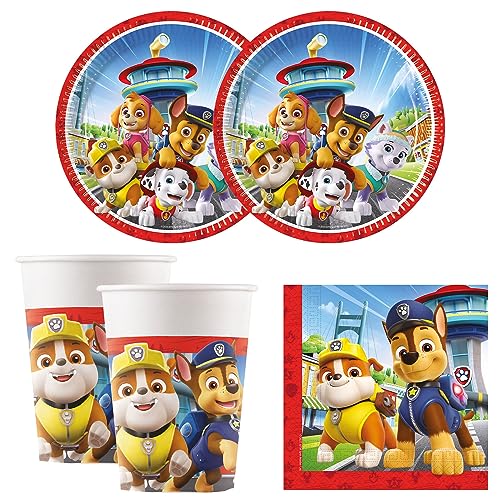 Procos 10215310DY - Party Set Paw Patrol, 52-teiliges Einweggeschirr für Kindergeburtstag und Mottoparty, Tischdeko von Procos