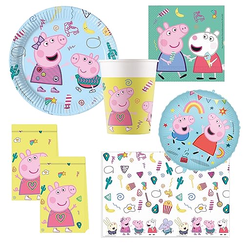 Procos 10215314DY - Party Set Peppa Pig, 46-teiliges Einweggeschirr für Kindergeburtstag und Mottoparty, Tischdeko von Procos