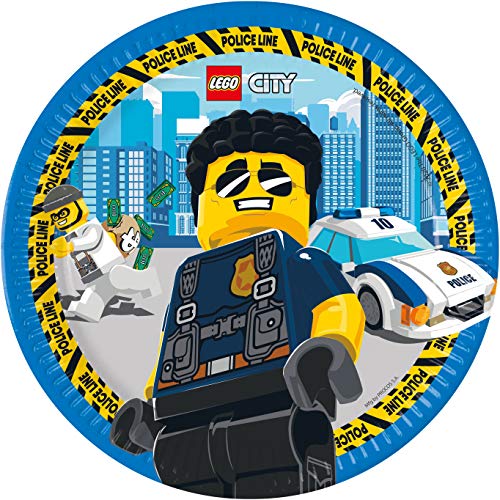 Procos 10232194 92246 - Teller, Lego City, 23cm, 8 Stück, Geschirr, ohne Plastik, Geburtstag, Mottoparty von Procos