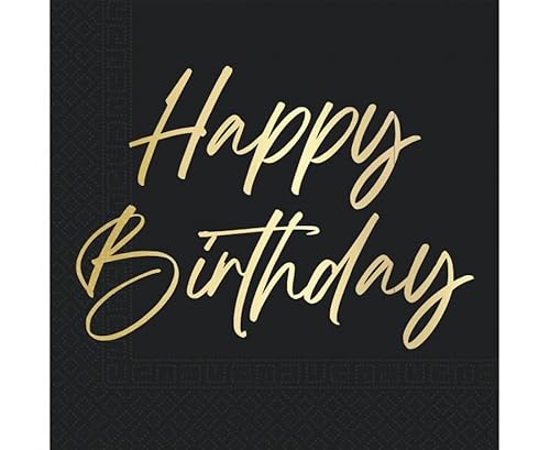 Procos 20 Servietten schwarz & Gold Happy Birthday von Procos