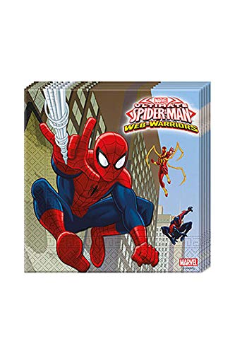 Procos 85154 - Servietten Ultimate Spiderman Web Warriors, 20 Stück, Größe 33 x 33 cm, Mundtuch, Kindergeburtstag, Partygeschirr, Tischdekoration von Procos