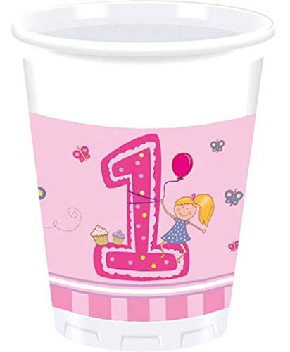 Procos 85710 Erster Geburtstag Mädchen 8X Kunststoffbecher 200 ml, rosa von Procos