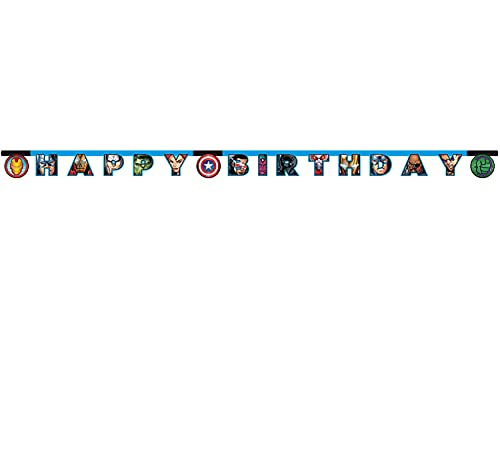 Procos 87972 - Girlande Happy Birthday Mighty Avengers, Länge 2 m, Buchstaben-Girlande, Schriftzug, Hänge-Dekoration, Geburtstag, Mottoparty von Procos