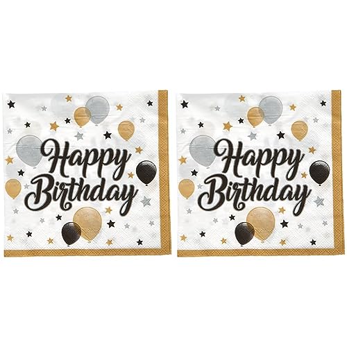 Procos 88863 - Servietten Happy Birthday, Milestone, 20 Stück, Größe 33 x 33 cm, Papierservietten mit Motiv, Tischdekoration, Mundtuch, Geburtstag, Luftballons, Ballons (Packung mit 2) von Procos