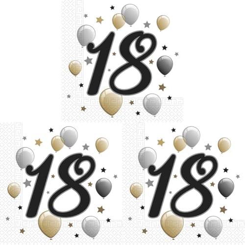 Procos 88864 - Servietten Happy Birthday, Milestone 18, 33x33cm, 20 Stück, Ballonmotiv, 18er Geburtstag, Papierservietten mit Motiv, Tischdekoration, Mundtuch, Geburtstag, Luftballons, Ballons Procos 88864 - Servietten Happy Birthday, Milestone 18, 33x33cm, 20 Stück, Ballonmotiv, 18er Geburtstag, Papierservietten mit Motiv, Tischdekoration, Mundtuch, Geburtstag, Luftballons, Ballons von Procos