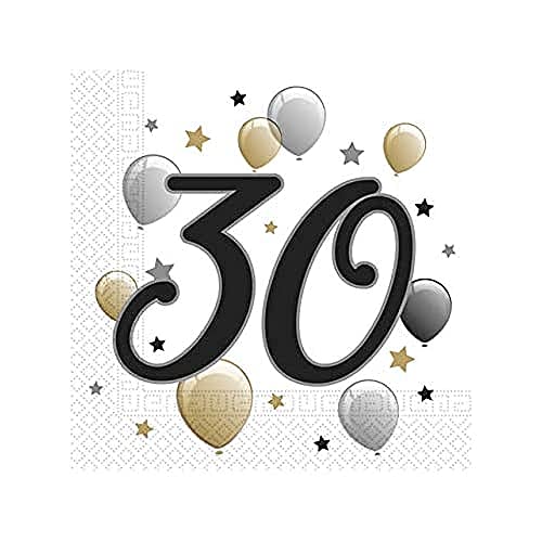 Procos 88866 - Servietten Happy Birthday, Milestone 30, 33x33cm, 20 Stück, Ballonmotiv, 30er Geburtstag, Papierservietten mit Motiv, Tischdekoration, Mundtuch, Geburtstag, Luftballons, Ballons von Procos