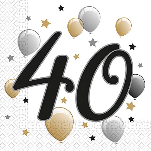 Procos 88867 - Servietten Happy Birthday, Milestone 40, 33x33cm, 20 Stück, Ballonmotiv, 40er Geburtstag, Papierservietten mit Motiv, Tischdekoration, Mundtuch, Geburtstag, Luftballons, Ballons von Procos