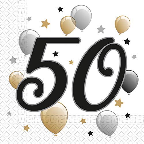 Procos 88868 - Servietten Happy Birthday, Milestone 50, 33x33cm, 20 Stück, Ballonmotiv, 50er Geburtstag, Papierservietten mit Motiv, Tischdekoration, Mundtuch, Geburtstag, Luftballons, Ballons von Procos