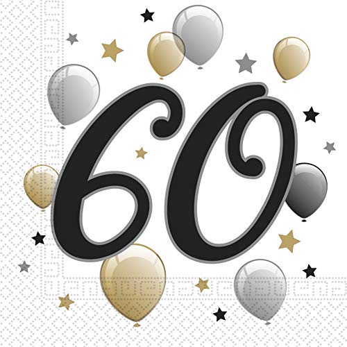 Procos 88869 - Servietten Happy Birthday, Milestone 60, 33x33cm, 20 Stück, Ballonmotiv, 60er Geburtstag, Papierservietten mit Motiv, Tischdekoration, Mundtuch, Geburtstag, Luftballons, Ballons Procos 88869 - Servietten Happy Birthday, Milestone 60, 33x33cm, 20 Stück, Ballonmotiv, 60er Geburtstag, Papierservietten mit Motiv, Tischdekoration, Mundtuch, Geburtstag, Luftballons, Ballons von Procos