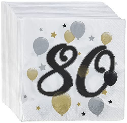 Procos 88871 - Servietten Happy Birthday, Milestone 80, 33x33cm, 20 Stück, Ballonmotiv, 60er Geburtstag, Papierservietten mit Motiv, Tischdekoration, Mundtuch, Geburtstag, Luftballons, Ballons von Procos