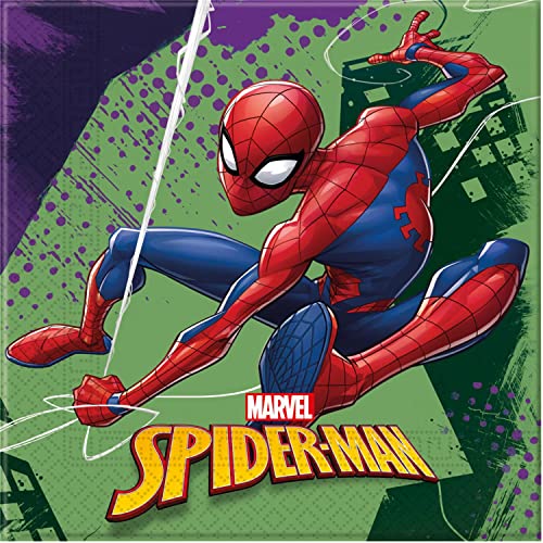 Procos 89448 - Papier-Servietten Spiderman Team Up, 20 Stück, Größe 33 x 33 cm, 2-lagige Motiv-Servietten, Mundtuch, Party-Geschirr, Geburtstag, Mottoparty von Procos