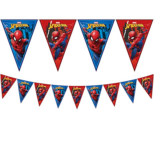 Procos 89450 - Wimpel-Kette Spiderman Team Up, Länge 2,3 m, Girlande, Fahnen-Dekoration, Hänge-Deko, Geburtstag, Mottoparty von Marvel