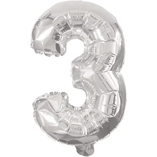 Procos 89800 - Folienballon Zahl 3, Befüllung mit Helium oder Luft, Geburtstag, Dekoration, Party, Jubiläum von Procos