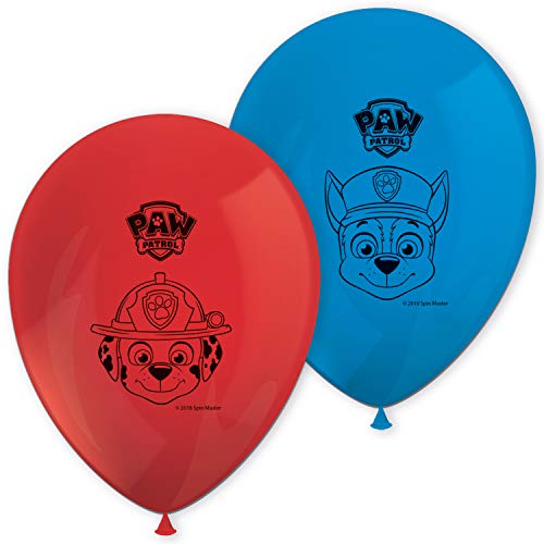 Procos 89977 - Luftballons Paw Patrol, 8 Stück, Durchmesser 21 cm, bedruckt, rot, blau, Latexballons, Geburtstag, Dekoration von Procos