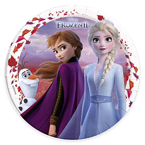 Procos 91125 - Partyteller Disney Frozen 2, 8 Stück, Durchmesser 23 cm, Anna, Elsa und Olaf, Die Eiskönigin, Pappteller, Teller, Einweggeschirr, Party, Tischdekoration von Folat