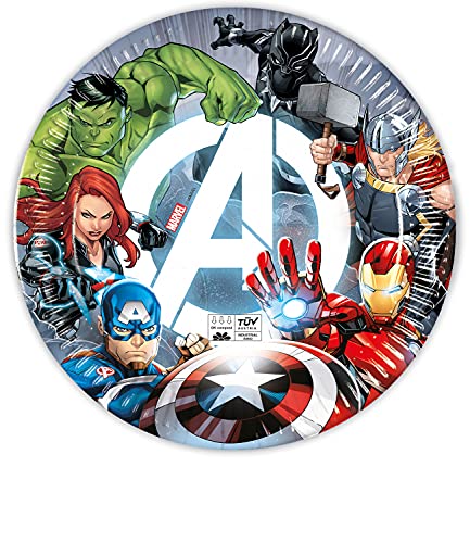 Procos 91902 - Teller Marvel Avengers, Fight, Plates 23cm, 8 Stück, kompostierbar, Superhelden Tischdeko, Kindergeburtstag, Grillparty, Motto Party von Procos
