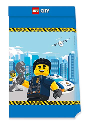 Procos 92249 - Partytüten, Lego City, 4 Stück, FSC® Mix, Papiertüten, Mitgebsel, Polizeimotiv, Geburtstag, Mottoparty von Procos