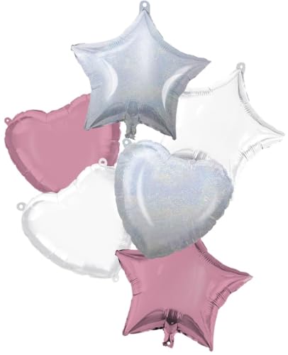 Procos 92449 - Folienballon Set Sterne und Herzen, 6 Stück, Größe 46 cm, Helium, Ballon, Geburtstag, Dekoration, Geschenk von Procos