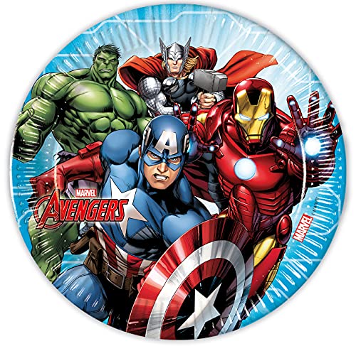 Procos 93432 - Party-Teller Mighty Avengers, Größe 23 cm, 8 Stück, Einwegteller aus Papier, Kindergeburtstag, Party-Geschirr, FSC® Mix von Marvel