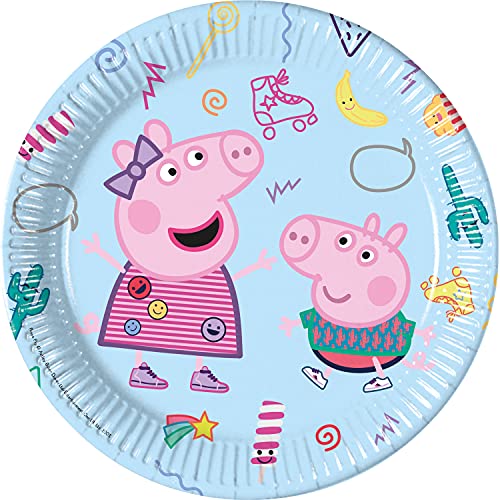 Procos 93436 - Party-Teller Peppa Wutz, Größe 23 cm, 8 Stück, Einwegteller aus Papier, Kindergeburtstag, Party-Geschirr, FSC® Mix von Procos