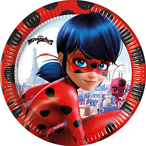 Procos 93444 - Party-Teller Miraculous Ladybug, Größe 23 cm, 8 Stück, Einwegteller aus Papier, Kindergeburtstag, Party-Geschirr, FSC® Mix von Procos