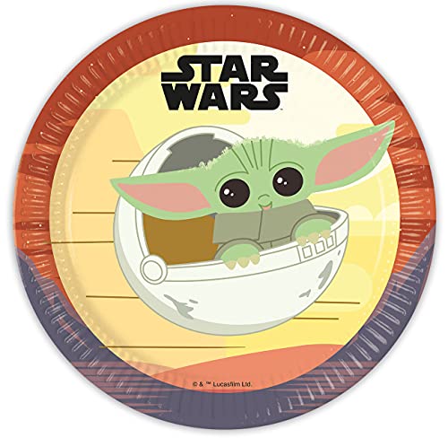 Procos 93446 - Party-Teller Star Wars Mandalorian, Größe 23 cm, 8 Stück, Einwegteller aus Papier, Kindergeburtstag, Party-Geschirr, FSC® Mix von Procos