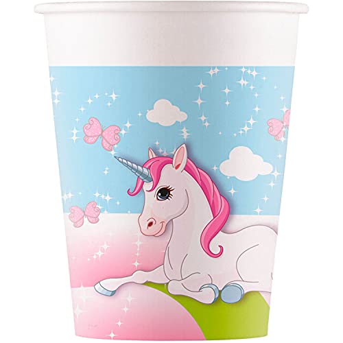 Procos 93463 - Party-Becher Einhorn, max. Füllmenge 200 ml, 8 Stück, Einwegbecher aus Papier, Kindergeburtstag, Party-Geschirr, FSC® Mix von Procos