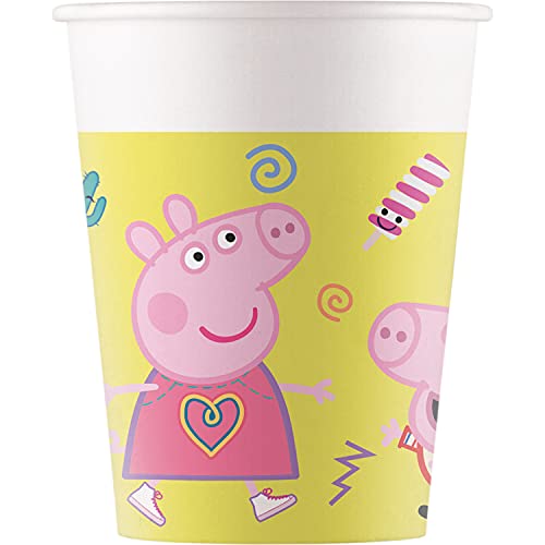 Procos 93471 - Party-Becher Peppa Wutz, max. Füllmenge 200 ml, 8 Stück, Einwegbecher aus Papier, Kindergeburtstag, Party-Geschirr, FSC® Mix von Procos