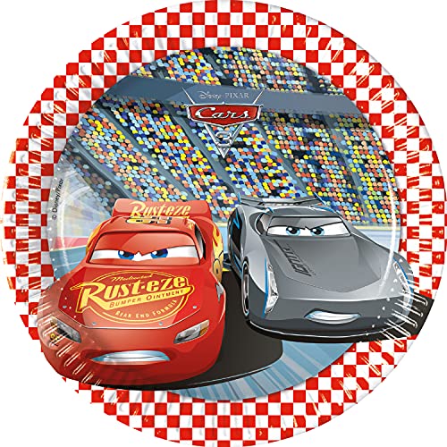 Procos 93489 - Party-Teller Cars 3, Größe 20 cm, 8 Stück, Einwegteller aus Papier, Kindergeburtstag, Party-Geschirr, FSC® Mix von Procos