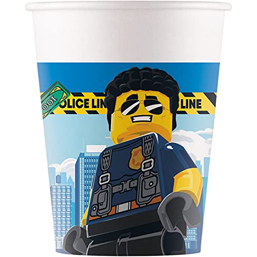 Procos 93511 - Party-Becher Lego City, max. Füllmenge 200 ml, 8 Stück, Einwegbecher aus Papier, Kindergeburtstag, Party-Geschirr, FSC® Mix von Procos