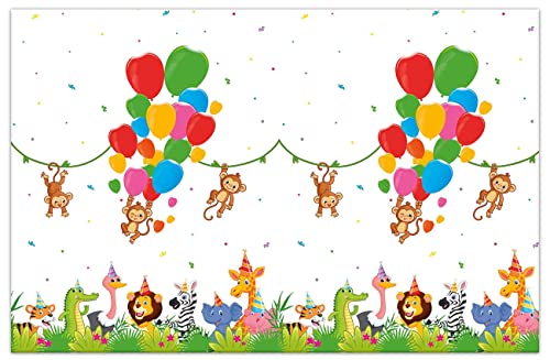 Procos 93783 - Tischdecke Jungle Balloons, Größe 120 x 180 cm, Plastik, abwischbar, Geburtstag, Mottoparty, Dschungel Ballons von Procos