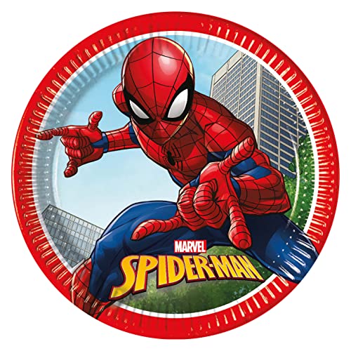 Procos 93863 - Teller Spiderman Crime Fighter, 23 cm, 8 Stück, FSC, Einwegteller, Pappteller, Geburtstag, Mottoparty von Procos