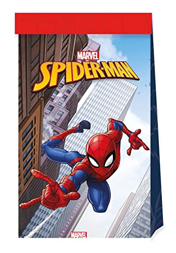 Procos 93869 - Partytüten Spiderman Crime Fighter, 4 Stück, FSC, Papiertüten, Geburtstag, Mottoparty von Procos