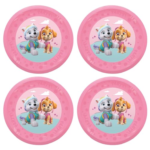 Procos - Teller Paw Patrol Skye and Everest aus Kunststoff, 4 Stück, wiederverwendbar, Partygeschirr für Geburtstag oder Mottoparty, Helden auf 4 Pfoten von Procos