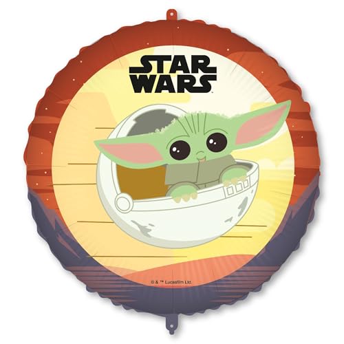 Procos Aufblasbarer Folienballon Star Wars Grogu Baby Yoda Ø ca.46 cm, Helium, Luft, Ballon, Geburtstag, Geschenk von Procos